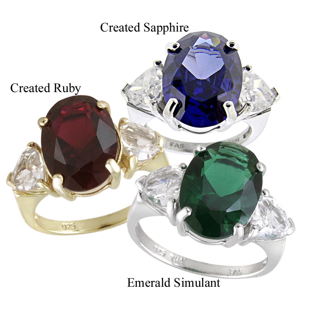 Glitzy Rocks Sterling Silver Lab Created Gemstone Three-Stone Solitaire Ring (8ct TGW)