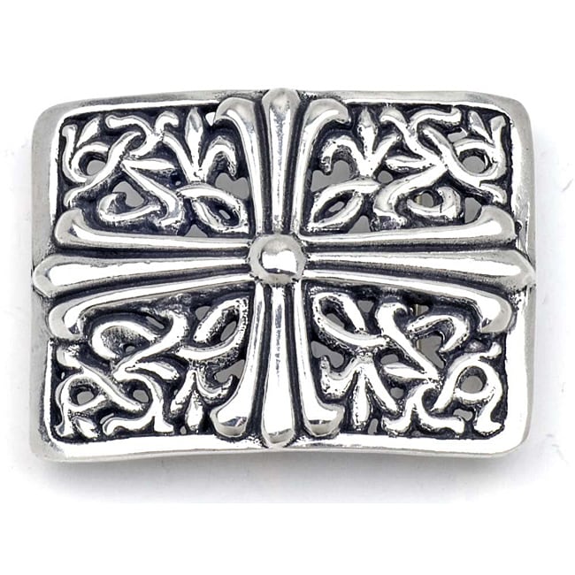 Pewter Silver Cross Design Rectangular Buckle (PewterClosure PinApproximate width 3.23 inchesApproximate length 2.43 inchesMeasurement was taken from a size 1.60 inchesModel Cross)