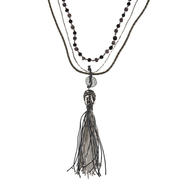 Stainless Steel Buddha Head Tassel Multi strand Necklace