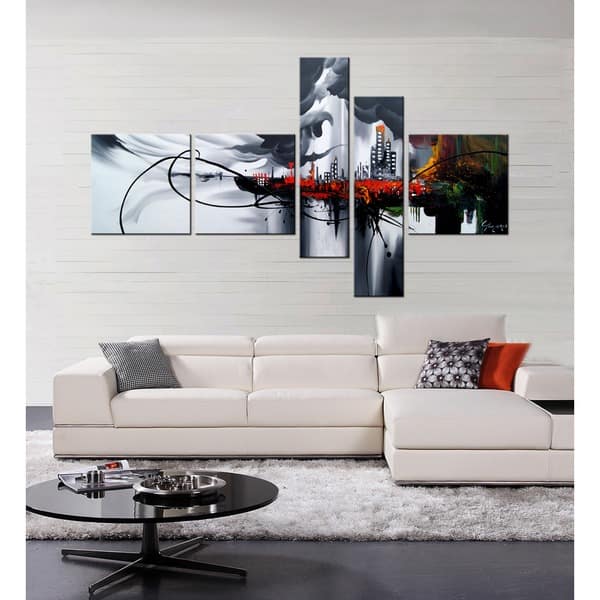 slide 2 of 4, Hand-painted 'Angel City' 5-piece Gallery-wrapped Canvas Art Set