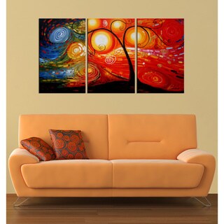 Hand-painted 'Life Tree and Starry Night ' 3-piece Gallery-wrapped ...