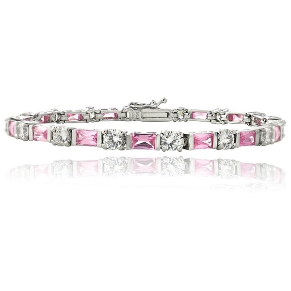 Icz Stonez Sterling Silver Pink & White CZ Bracelet