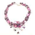 Handmade Purple Amethyst and Pink Shells Hidden Floral Toggle Necklace (Philippines)