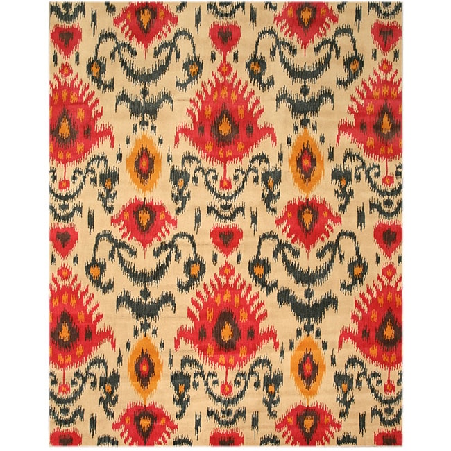 Hand tufted Ivory Ikat Wool Rug (79 X 99)