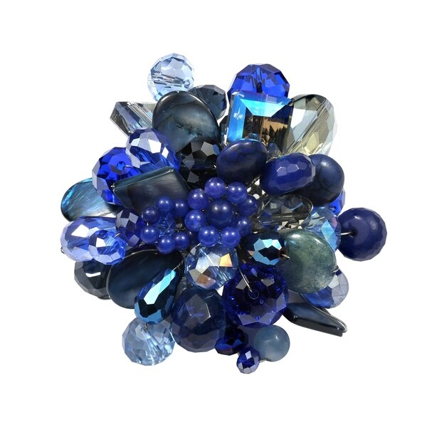 Handmade Blue Blossoming Lotus Lapis Stone Floral Pin/Brooch (Thailand)