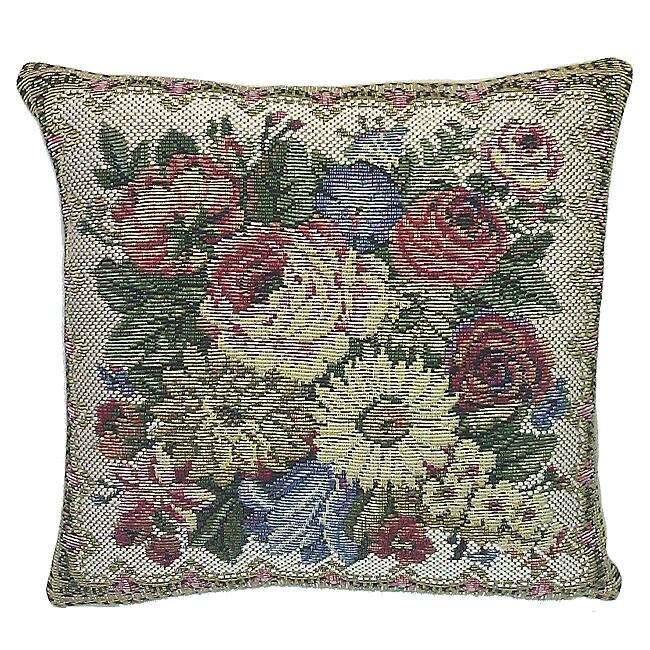 Corona Decor French Woven Flower Theme Decorative Pillow with Cotton/Wool Cover