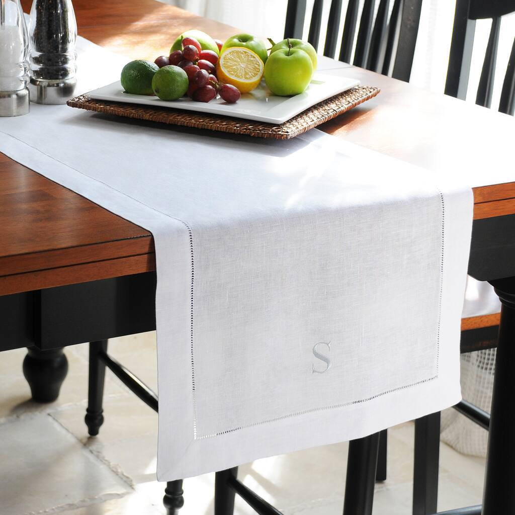 Personalized White Linen Hemstitch Table Runner