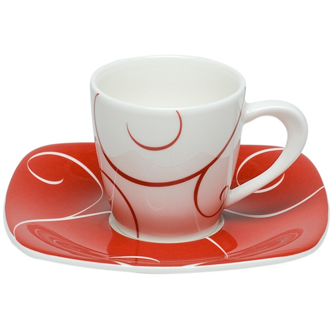 Red Vanilla Panache Rouge Espresso Cups and Square Saucers (Set of 6