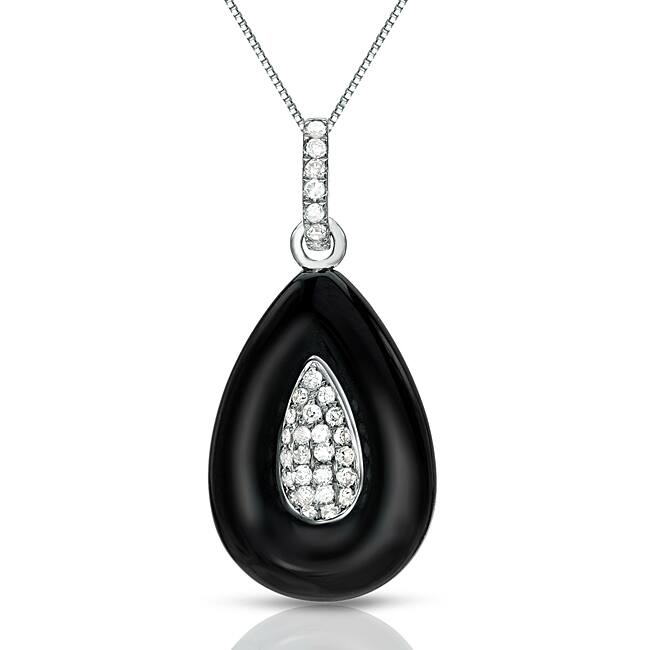 14k Gold Modern Black Onyx and 1/6ct TDW Pave Diamond Necklace by Auriya