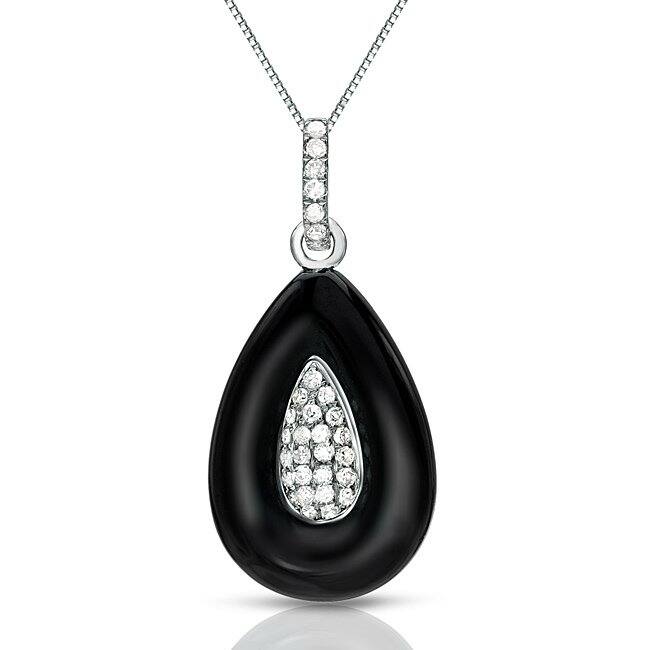 14k Gold Modern Black Onyx and 1/6ct TDW Pave Diamond Necklace by Auriya