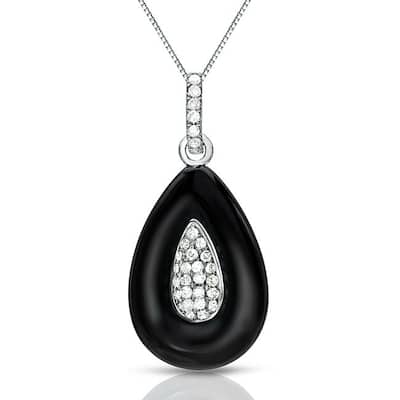 14k Gold Modern Black Onyx and 1/6ct TDW Pave Diamond Necklace by Auriya