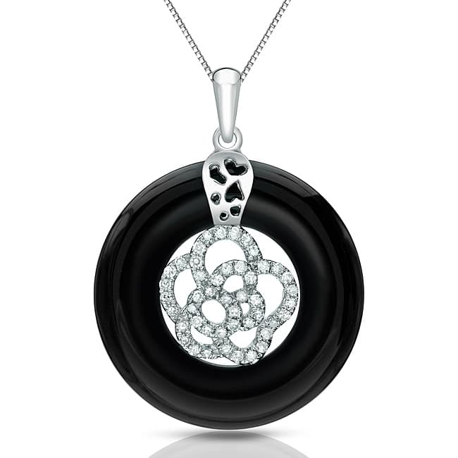 14k Gold Modern Black Onyx and 1/4ct TDW Diamond Circle Necklace