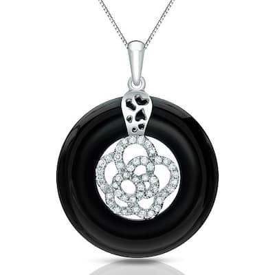 14k Gold Modern Black Onyx and 1/4ct TDW Diamond Circle Necklace