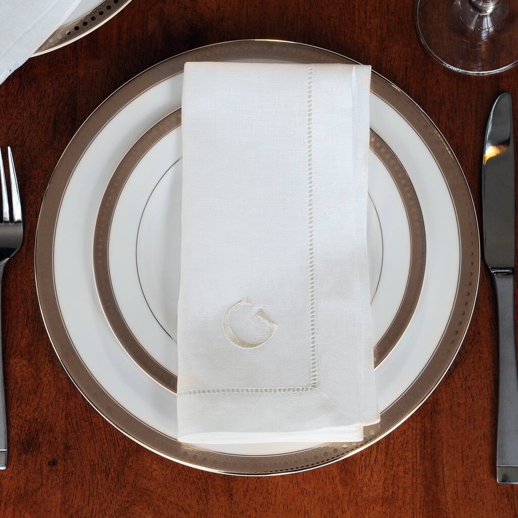 Monogrammed Cream Linen Hemstitch Napkins (Set of 6)
