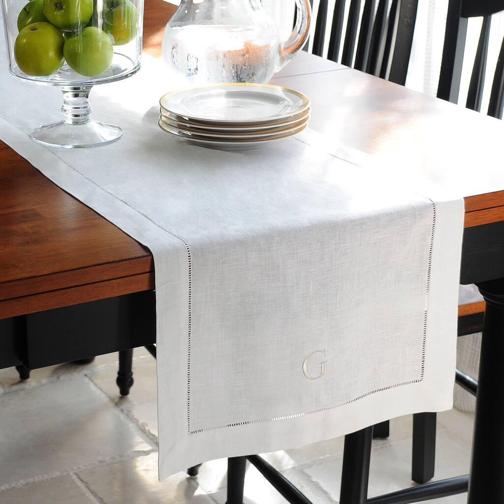Personalized Cream Linen Hemstitch Table Runner