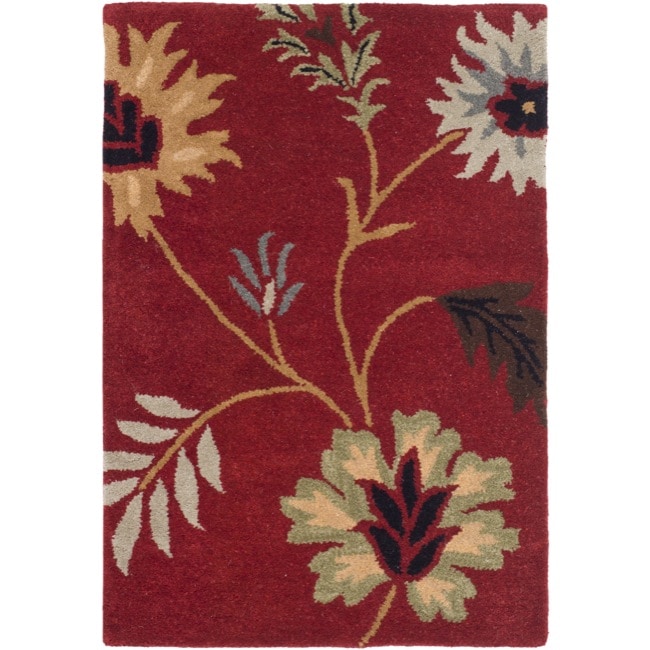 Handmade Botanical Gardens Red Wool Rug (2 X 3)