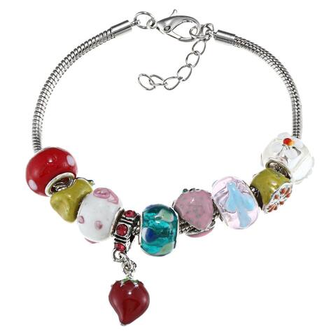 La Preciosa Silvertone Fruit Theme Strawberry Charm Bracelet