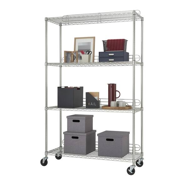 slide 1 of 7, TRINITY EcoStorage® 4-Tier 48" x 18" x 72" Wire Shelving Rack w/ Wheels and Backstands, NSF Certified, Chrome