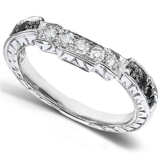 Annello by Kobelli 14k Gold 1/4ct TDW Black and White Diamond Curved Wedding Band (H-I, I