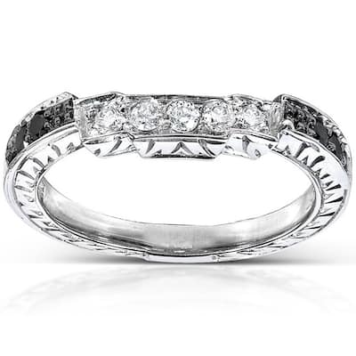Annello by Kobelli 14k Gold 1/4ct TDW Black and White Diamond Curved Wedding Band (H-I, I
