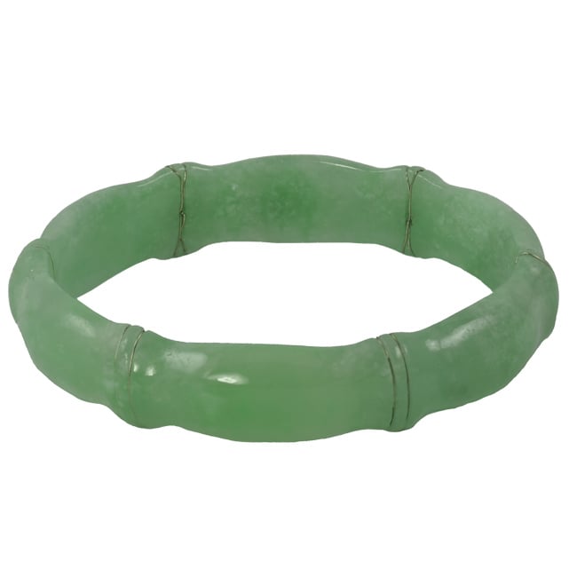 Gems For You Green Jade Bamboo Pattern Bangle Bracelet