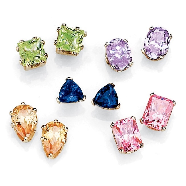 11.42 TCW Cubic Zirconia Five-Pair Multicolor Set of Stud Earrings in Yellow Gold Tone Col 11.42 TCW Cubic Zirconia Five-Pair Multicolor Set of Stud Earrings in Yellow Gold Tone Col