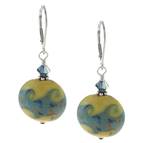 Lola's Jewelry Sterling Silver Yellow Ceramic and Crystal Earrings