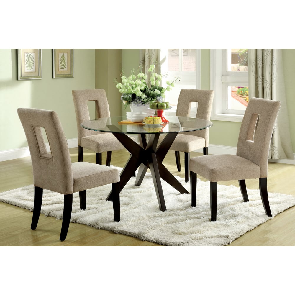Furniture of America Novae Round Tempered Glass Top Dining Table