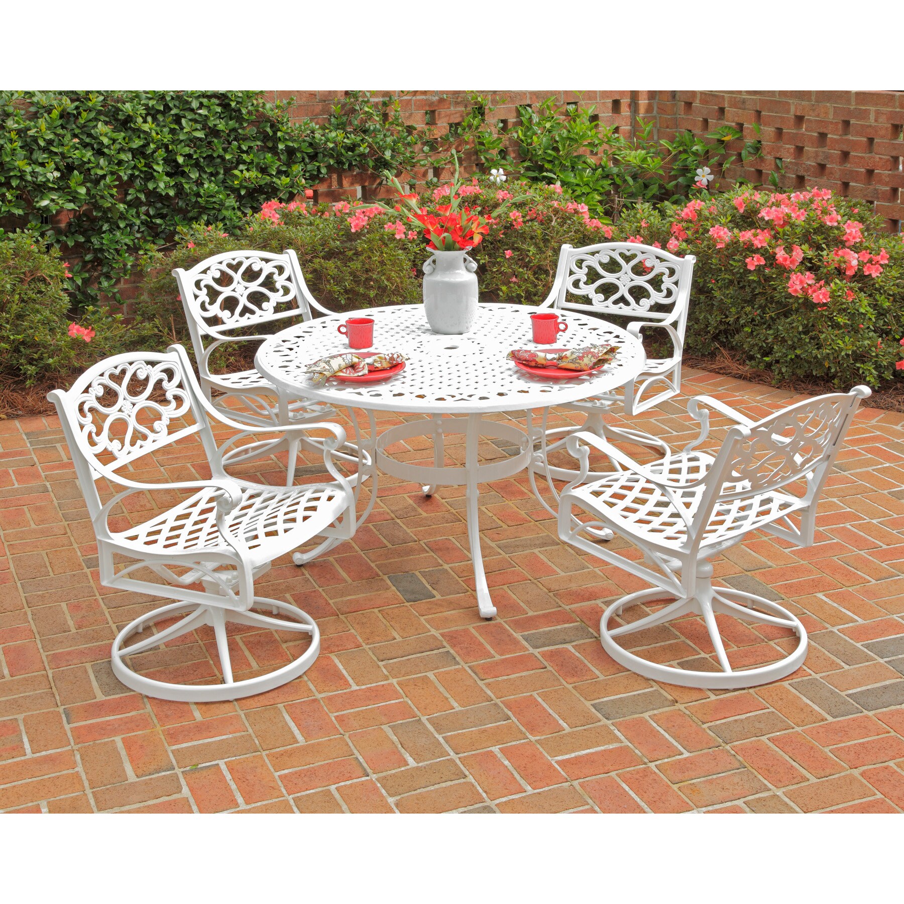 Shop Biscayne 5 Piece 48 Inch White Cast Aluminum Patio Dining Set By Home Styles Overstock 6614292