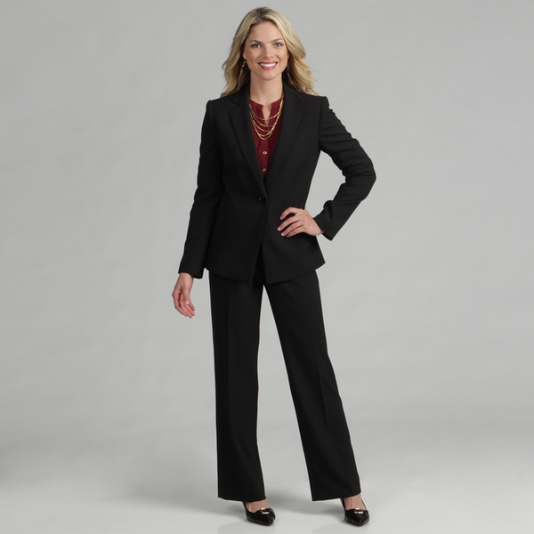 Shop Tahari Women's Black/ White Pinstriped Pant Suit - Overstock - 6614506