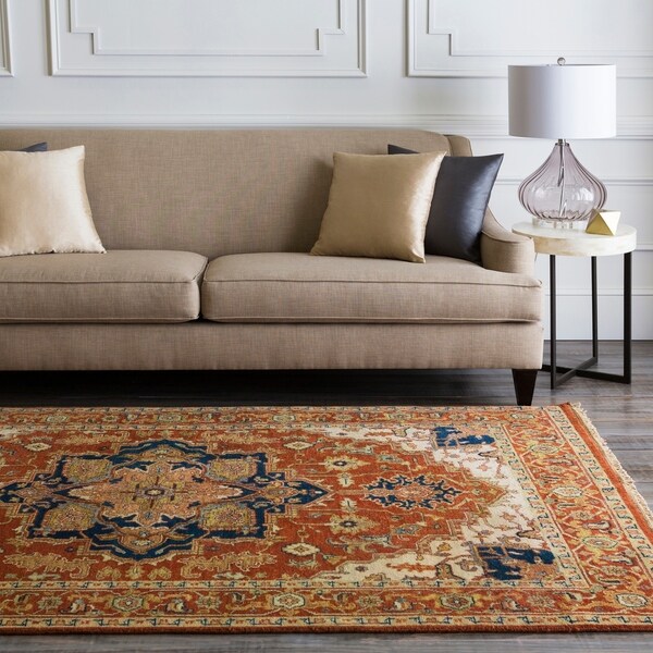 Hand-knotted Red Decatner Wool Area Rug - 5'6 x 8'6