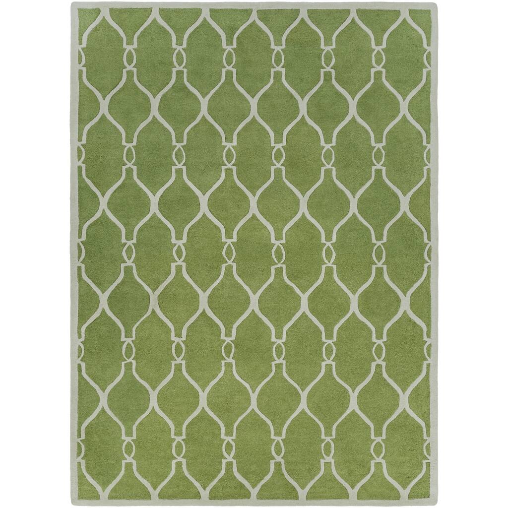 Hand-tufted Green Duvet Geometric Trellis Wool Area Rug - 8' x 11'