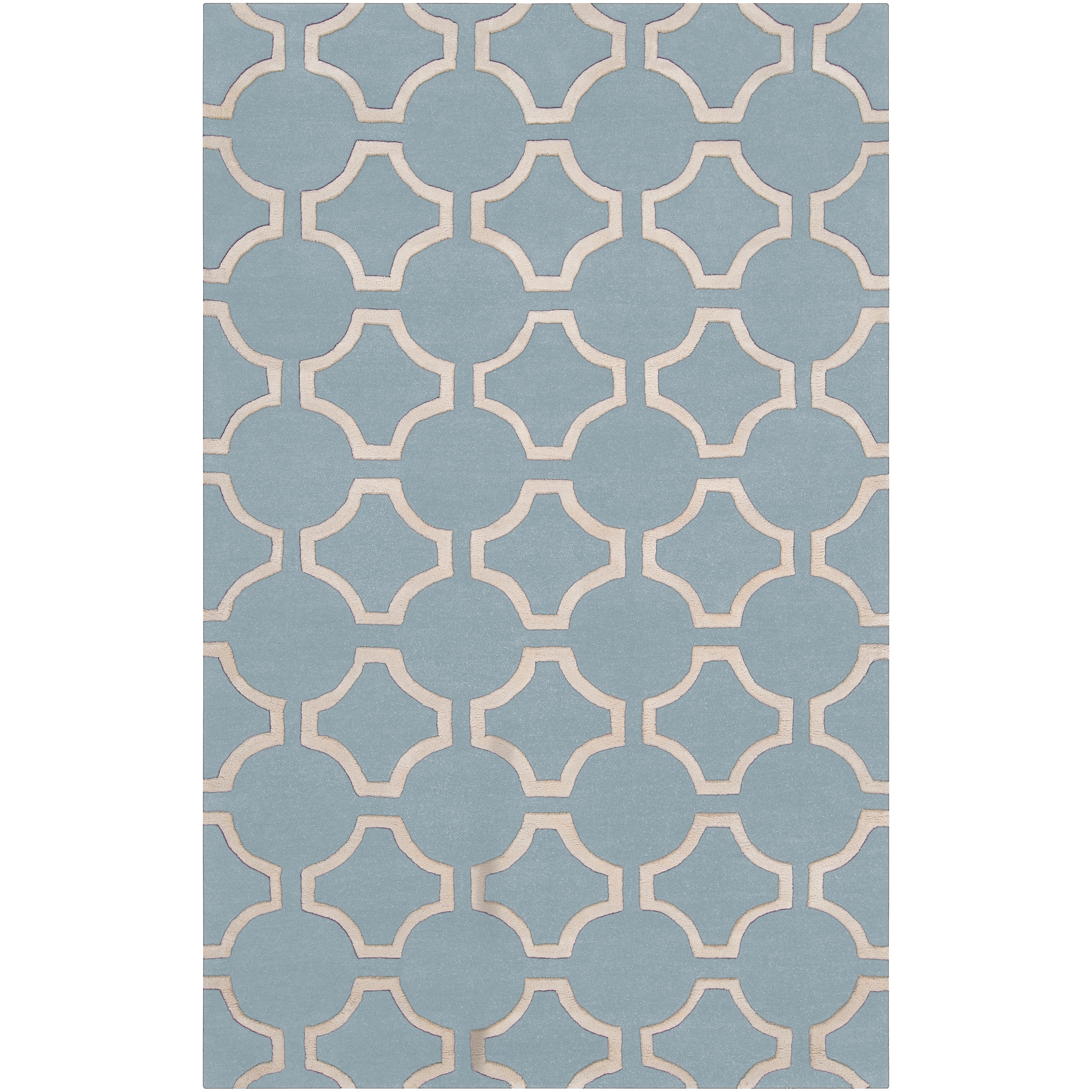 Hand tufted Blue Slotted Geometric Trellis Wool Rug (33 X 53)