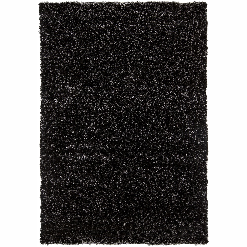 Hand woven Contemporary Mandara Black Shag Rug (9 X 13)