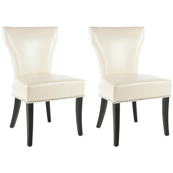 cream leather dining chairs with nailheads