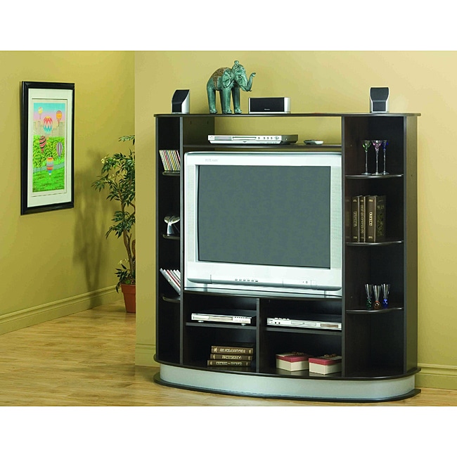 Cappuccino Entertainment Center With Silver Base