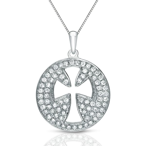 Auriya 14k White Gold 1/3ct TDW Diamond Pave Cross Necklace