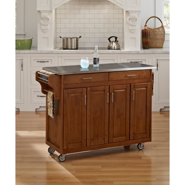 Copper Grove Puff Island Oak Finish Stainless Top Kitchen Cart
