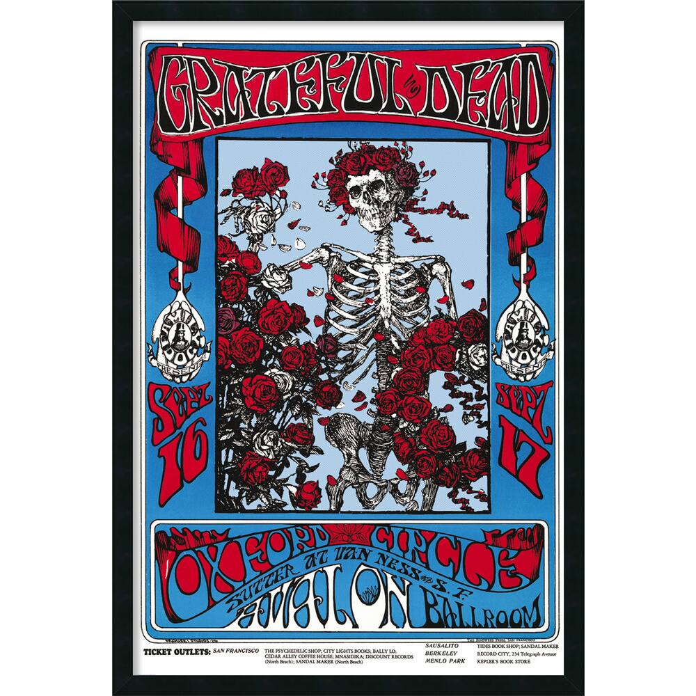 Family Dog - Grateful Dead - Skeleton and Roses' Framed Art Print with Gel Coated Finish