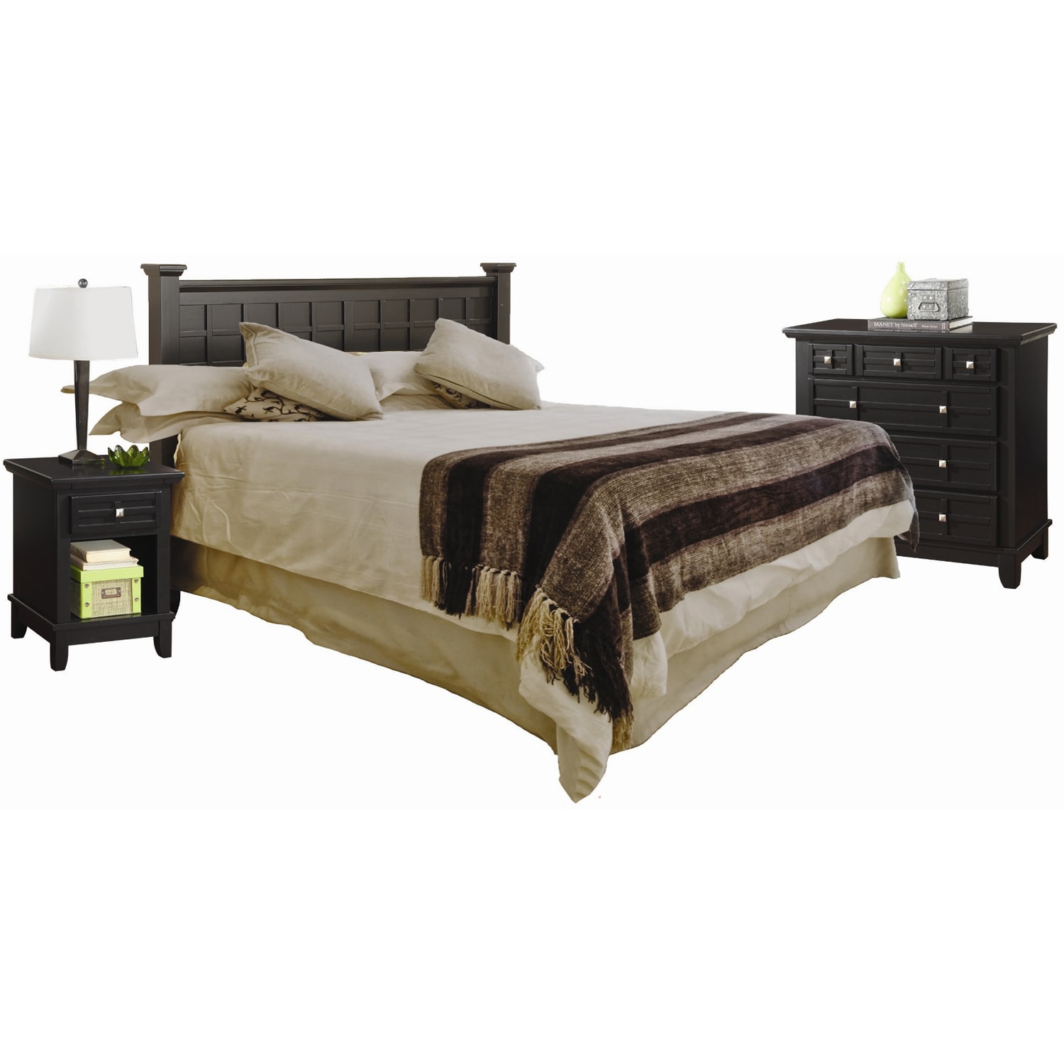 Arts And Crafts Black Queen Headboard Night Stand And Chest