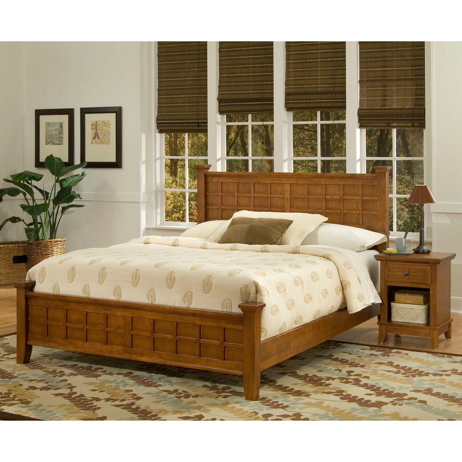 Arts Crafts Oak Queen Bed And Night Stand Cottage By Home Styles