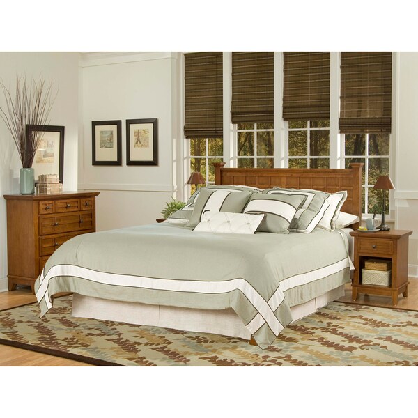 Arts & Crafts Cootage Oak Queen/Full Headboard Night Stand and Chest Set by Home Styles