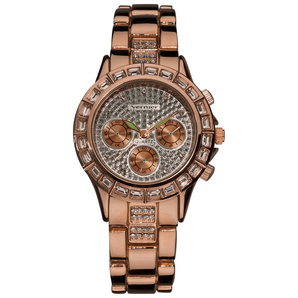 Vernier Women's Rose tone Mix Glitz Faux Chrono Watch Vernier Women's Vernier Watches