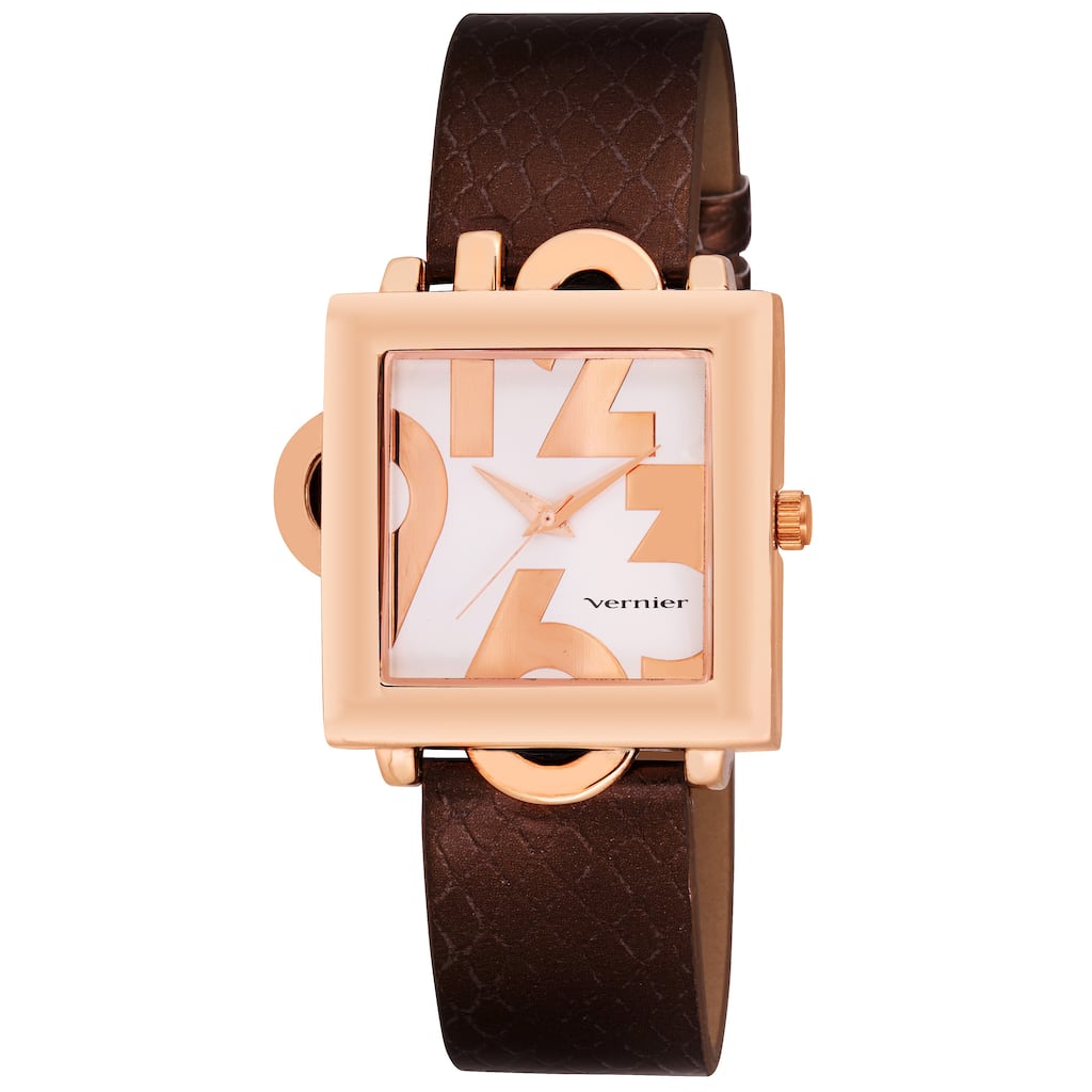 Vernier Women's Square Rose-tone Case w/ Oversized Numerals Watch