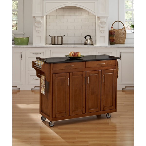 Copper Grove Puff Island Cottage Oak Finish Black Granite Top Kitchen Cart