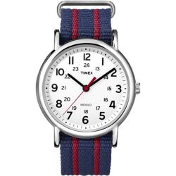 Timex Unisex T2N747 Weekender Slip Thru Blue/Red Stripe Nylon Strap Watch Timex Men's Timex Watches