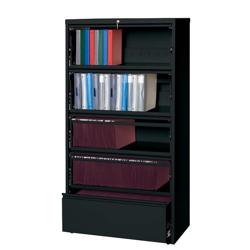 Hirsh Commercial 36" Wide 5-drawer Lateral with Roll-out Shelves - Black