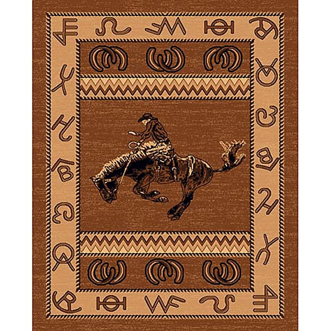 5'3" x 7'3" Western Horse Cowboy Bronco Lodge Area Rug **FREE SHIPPING** 5x8 