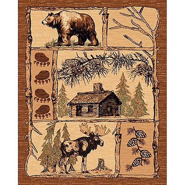 Lodge Design 362 Moose Bear Cabin Brown Area Rug (5' x 7') - 5' x 7'