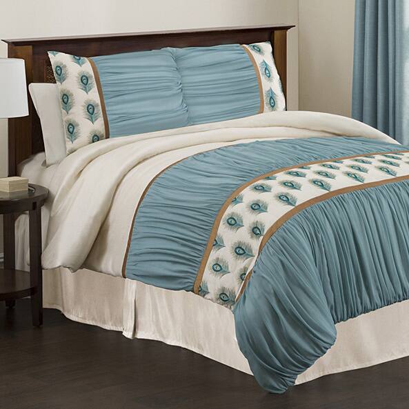Lush Decor 'Aurora' Ivory/ Turquoise 4-piece Queen-size Comforter Set - Blue